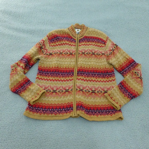 Tiara International Sweaters - Tiara International Cardigan Sweater Womens Medium Fair Isle Zip Up Ramie Cotton